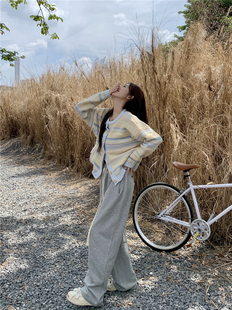 K New Loose Striped Cardigan Versatile Knitted Sweater Thin Open Cardigan For Women_voghion.com