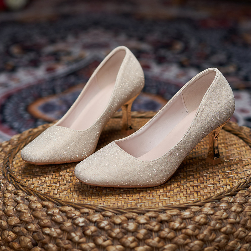 Square-Toe Stiletto High Heels, Large Size, Extra Wide, Versatile Shallow Mouth Women's Shoes for Weddings and Banquets, Comfortable and Not Tiring for Feet