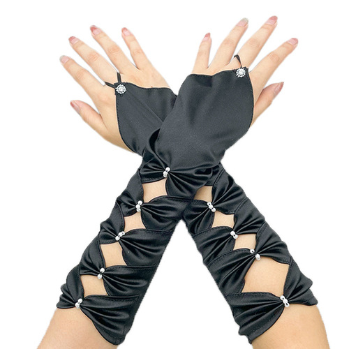Hollow hook finger elastic wedding dress wedding gloves mid-length embroidered beaded gloves foreign trade source gloves