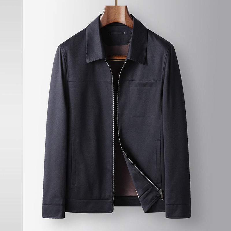 Men's Jacket 2026 Spring and Autumn Turn-down Collar Zipper Version Old Money Style Business Suede Top Casual Coat for Young and Middle-aged Men
