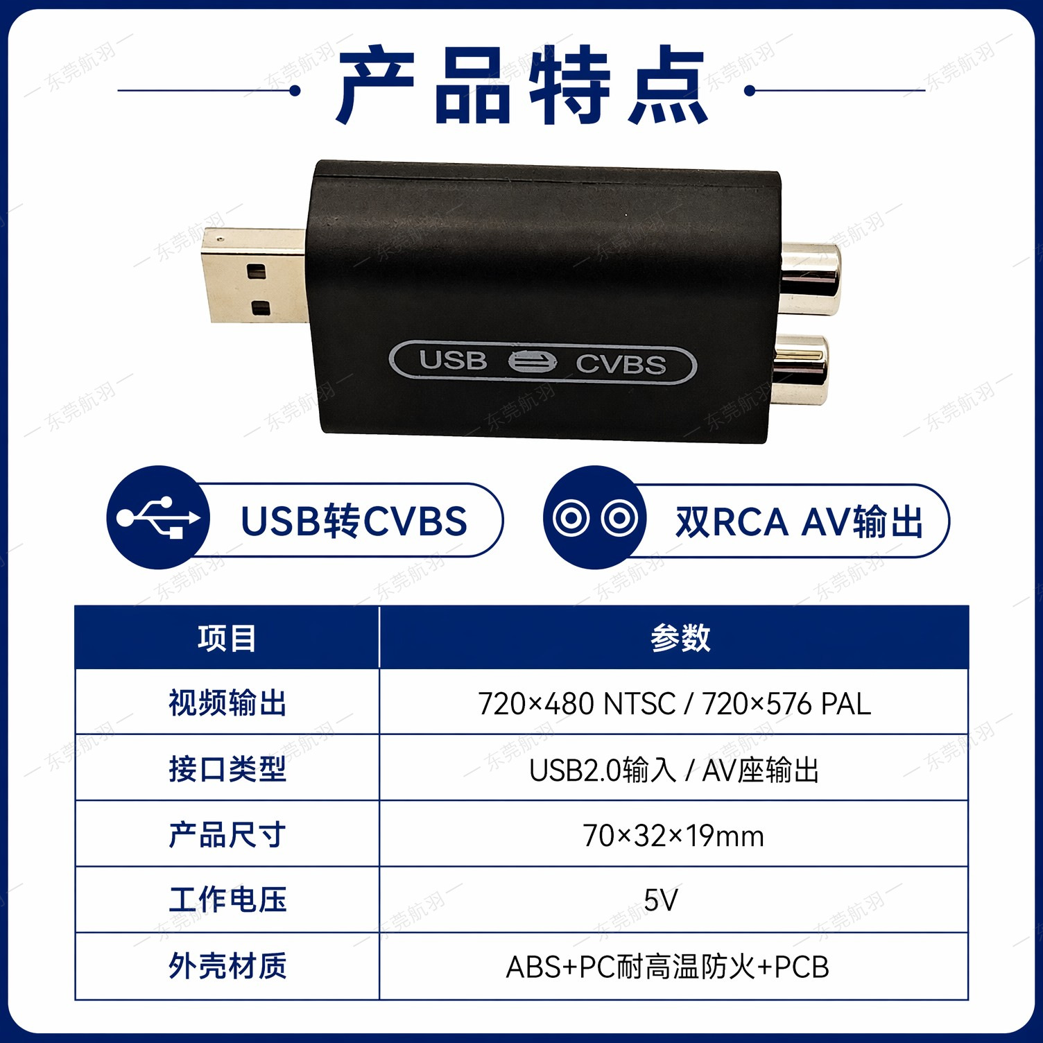 Car USB Interface Video Output In-Car Rear Headrest Display Converter Cvbs/Av Adapter