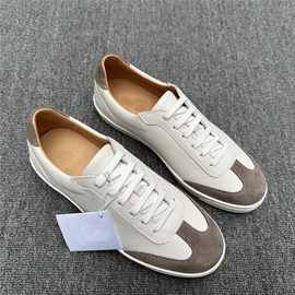 高定新款真皮男士休闲板鞋系带单鞋时尚百搭个性拼色高级感潮男鞋