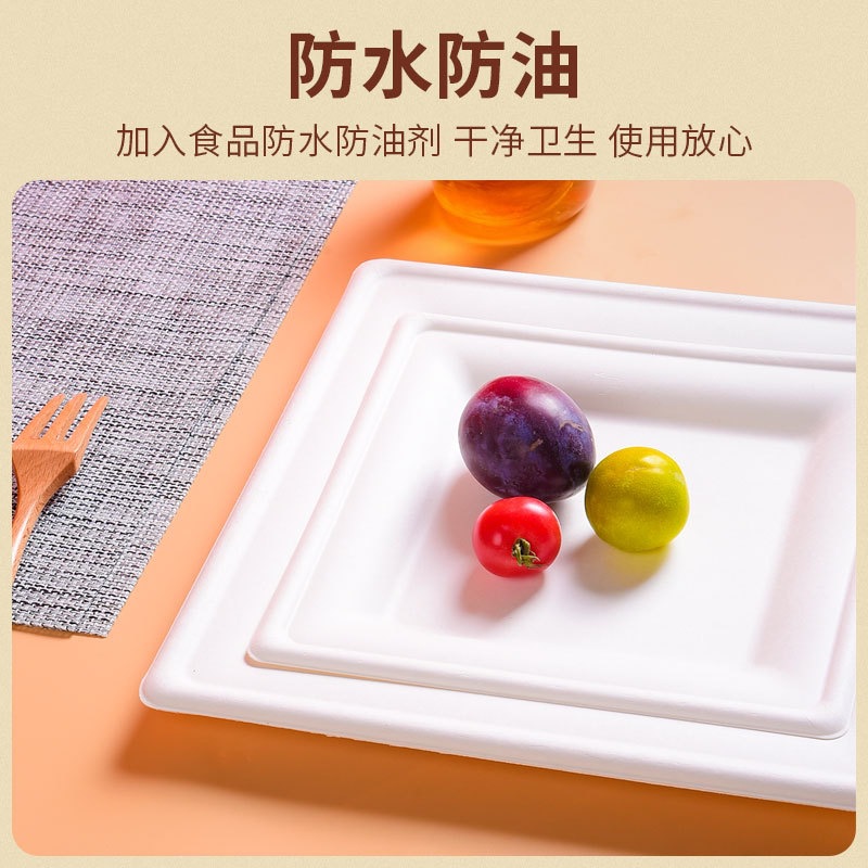 Plato de pulpa cuadrado, plato de papel grueso degradable, vajilla desechable, pintura, picnic hecho a mano, barbacoa 6 8 10 pulgadas