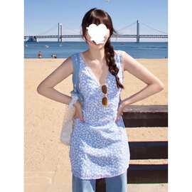 辣妹清新碎花背心连衣裙女装跨境夏季修身收腰A字裙短裙