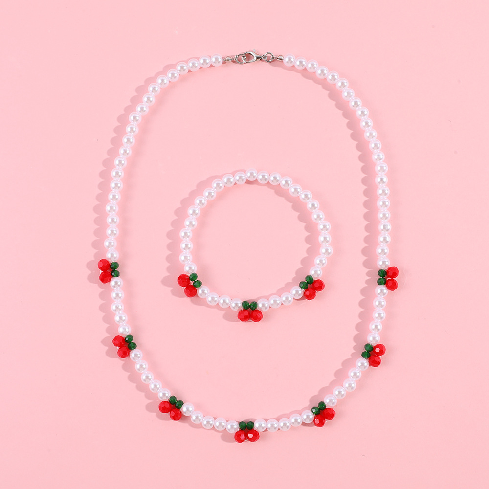 19g Weight Jewelry Set Classification Bracelet Necklace Sweet Cherry Acrylic Glass Kid'S Jewelry Set