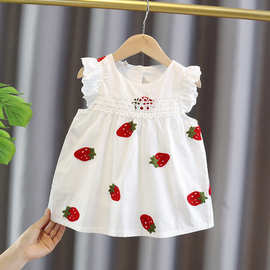 洋气草莓新款蕾丝单件短袖夏季碎花裙小童韩版薄款（一件起批）