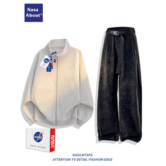 NASA ABOUT美式休闲运动套装男秋季潮牌宽松百搭卫衣开衫夹克外套