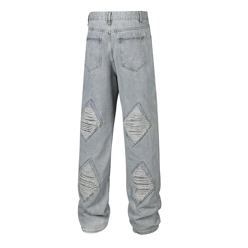Pantalones Vaqueros Rotos para Hombre de Mezclilla de Poliéster, Corte Recto, Lavado con Agua, para Uso Casual image 2