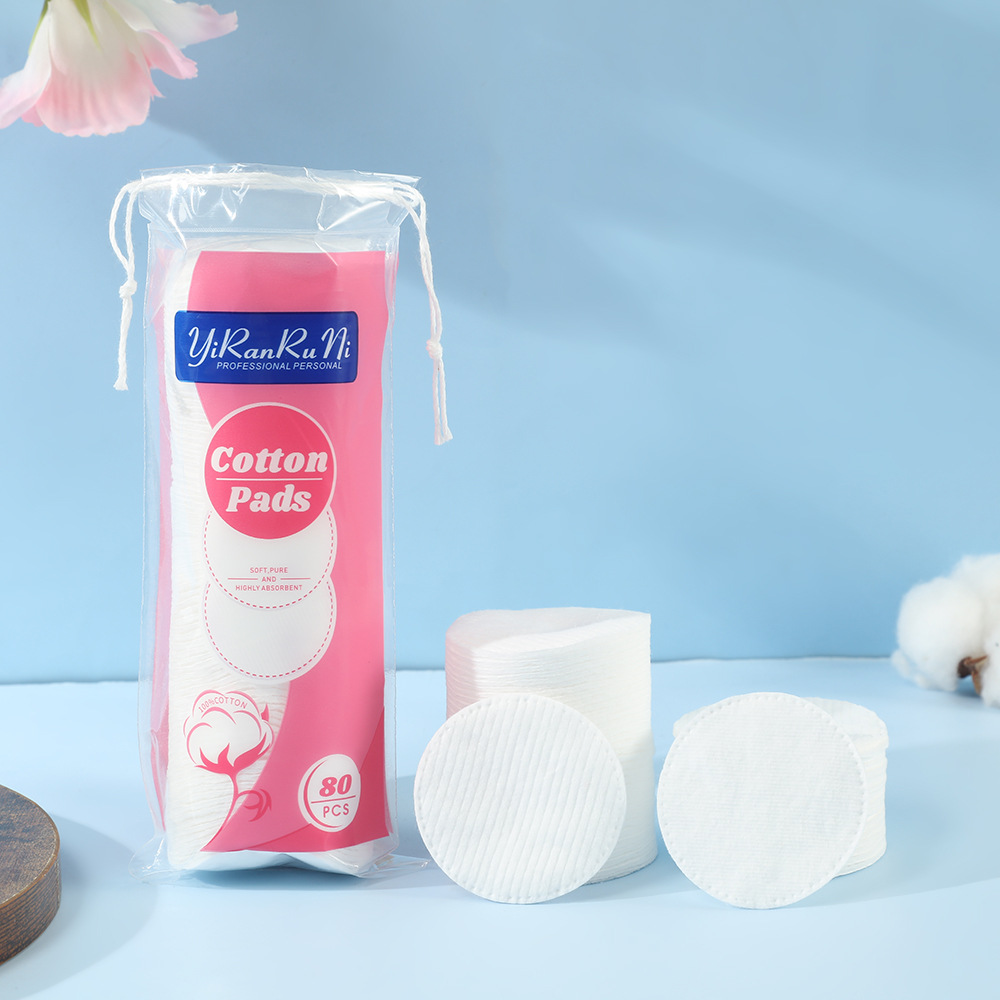 80 piezas de algodón de maquillaje, bordes de bloqueo de sándwich redondos no se caen, algodón húmedo absorbente, algodón de maquillaje portátil de viaje de negocios