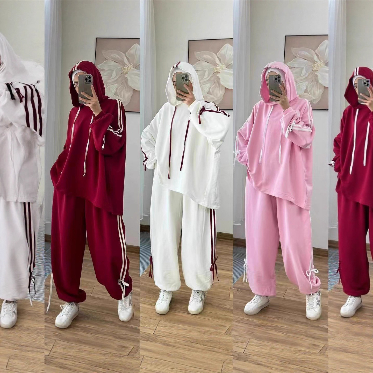 Cross-Border Foreign Trade Women's Long-Sleeved Hooded Wide-Leg Pants, Korean Style Commuting Fashion Sports Two-Piece Women's Suit