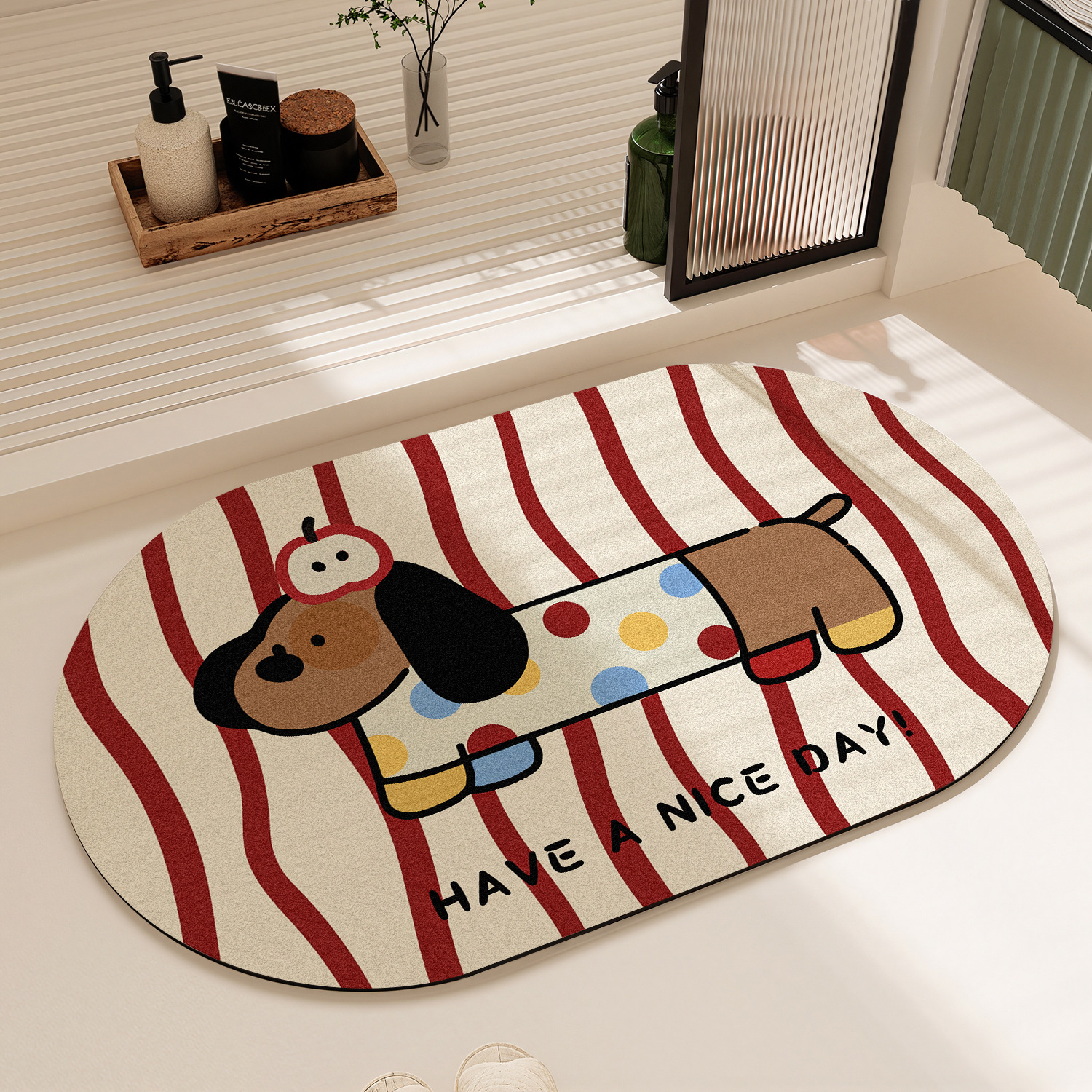 Bathroom Floor Mat, Bathroom Door Absorbent, Quick-Drying, Non-Slip Floor Mat, Household Cartoon Toilet Diatom Mud Floor Mat