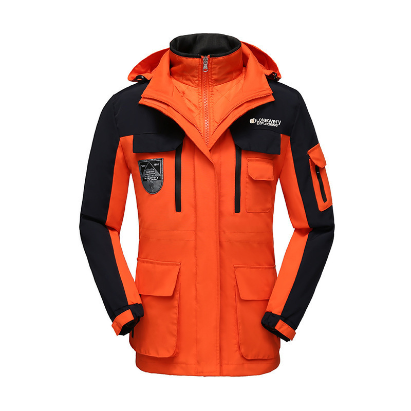 Chaqueta de asalto masculina 3 - en - 1 chaqueta de viento desmontable otoño invierno chaqueta de mujer pareja al aire libre montaña impresa LOGO