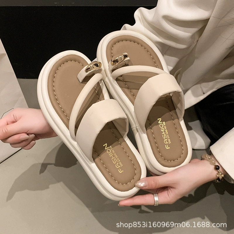Metal slippers, footwear, summer suitable with a skirt platform, beach slide, french style, Korean style