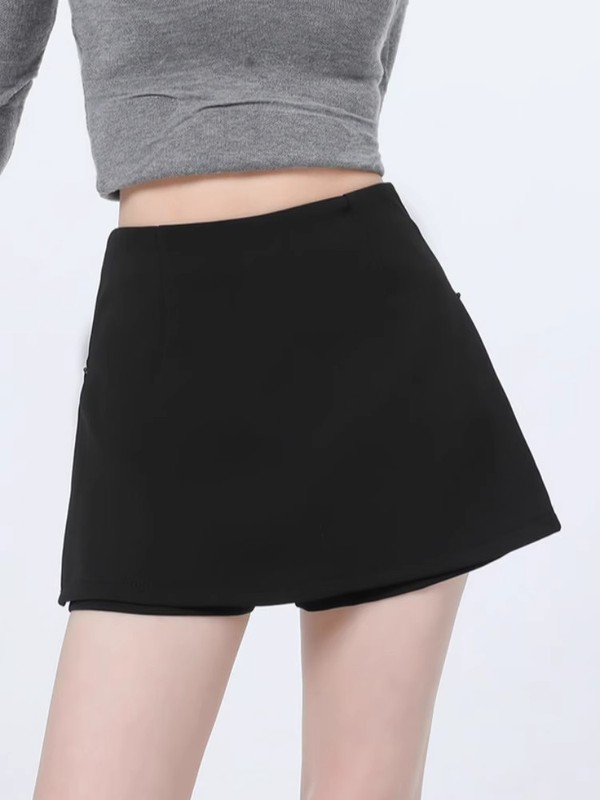 女性用サイドスリットジッパースーツスカート、春のハイウエスト痩身ヒップカバースカート、デザインヒップカバーAラインショートキュロット|undefined