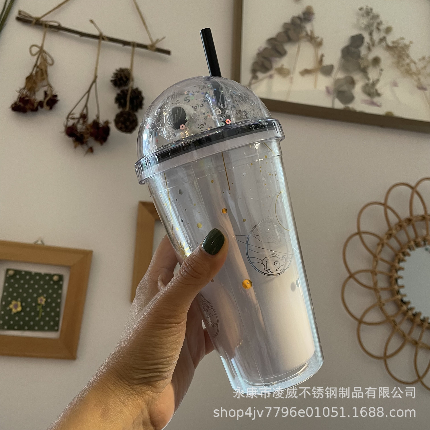 Taza de paja de plástico corazón femenino lindo taza de paja simple 450ml taza de bebida nueva historieta astronauta mujer S taza de agua