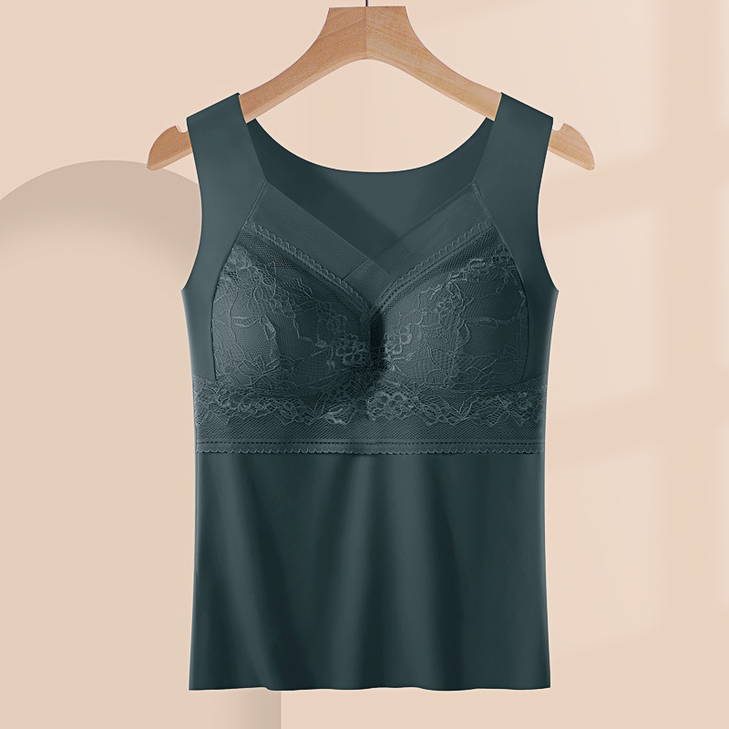 Push up taza fija colección de mama desgaste exterior sin costuras chaleco de fondo para las mujeres Delgadas de seda de hielo belleza espalda camisola de encaje chaleco para las mujeres