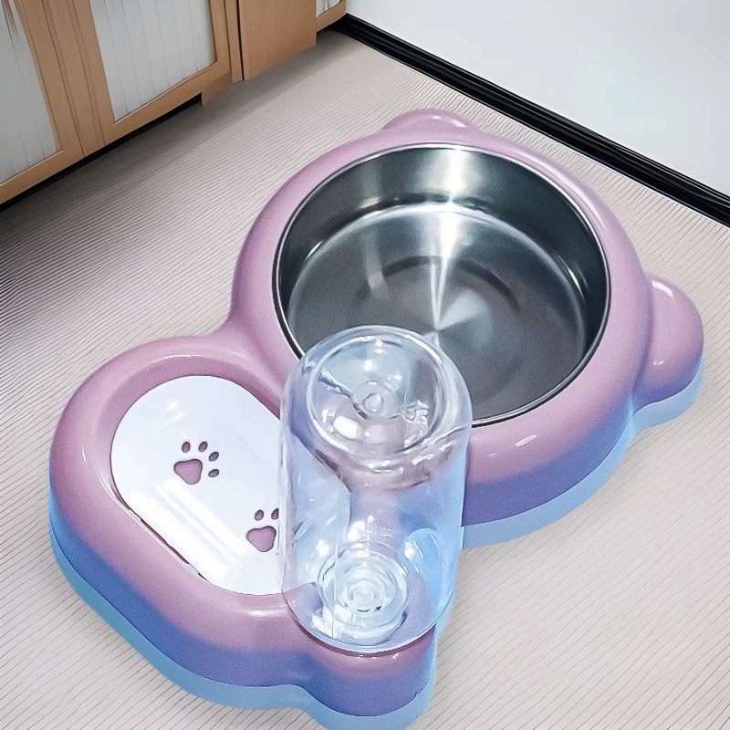 Dog bowl drinking water two-in-one anti-knock drinking water feeding pet double bowl cat food basin dog food basin stainless steel cat bowl