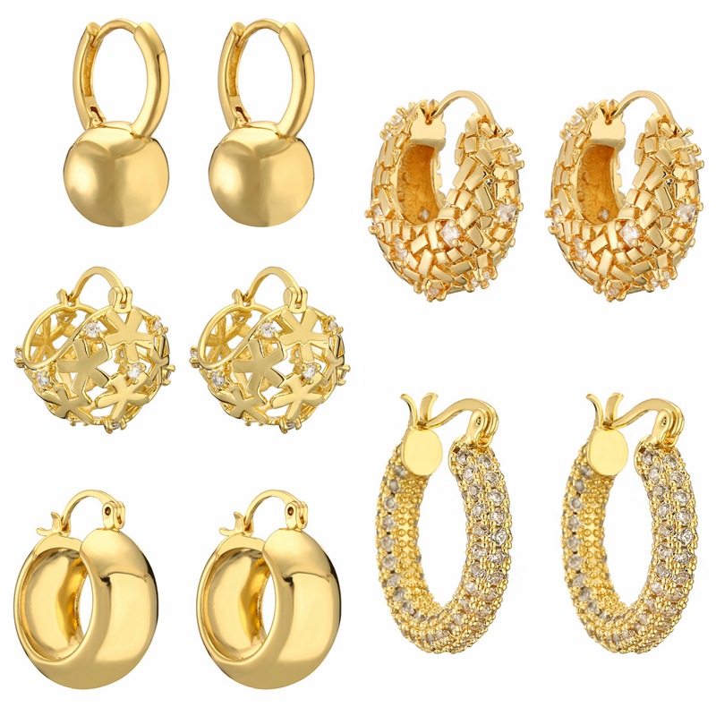 Venta caliente transfronteriza pendientes de circón geométrico estilo ins Luz de lujo elegante lujo Chapado en cobre 14K pendientes de joyería de oro real al por mayor