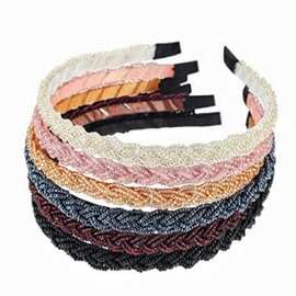 韩版串珠麻花编织发箍 细珍珠宽头箍 时尚新款精美发饰品头饰批