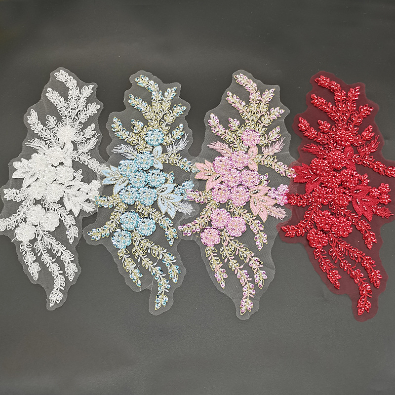 立体珠绣花片钉珠亮片蕾丝花朵补丁贴花婚纱礼服服装DIY花边辅料