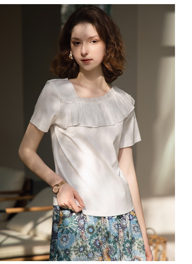 GraceChic GraceChic European Fashion Patchwork Ruffled Lace Top For Women 2025 Summer New Stylish White Versatile Youthful Blouse_voghion.com