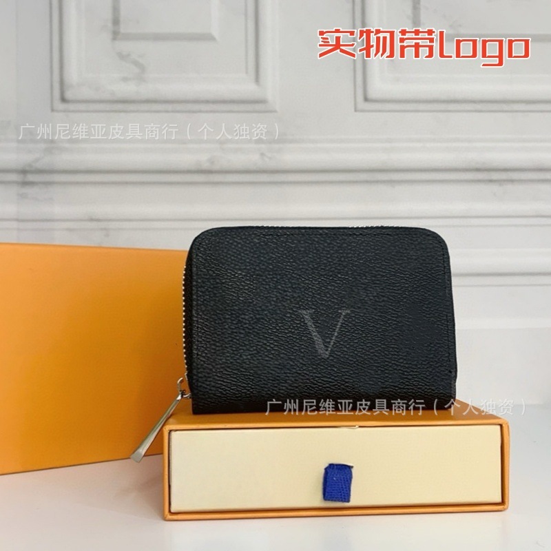 クロスボーダーサプライ 新品 クラシック オールドフラワー チェッカーボード 小銭入れ ダミエ ブラックフラワー 本革 ショートカードホルダー ロゴ付き|undefined