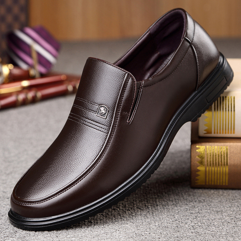 Men's leather non-slip shoes, genuine leather, for middle age, plus size, cowhide, soft sole 5