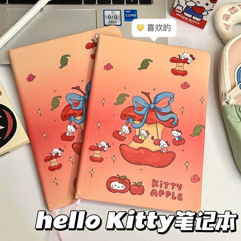 A5可爱凯蒂猫系列硬壳皮质笔记本kitty猫学生记事日记本彩页手账|undefined