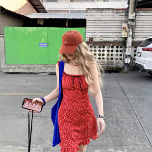 Plus Size Elegant Sweet and Spicy Polka Dot Red Suspender Dress Summer Sexy Slimming Look Sexy A-Line Suspender Skirt