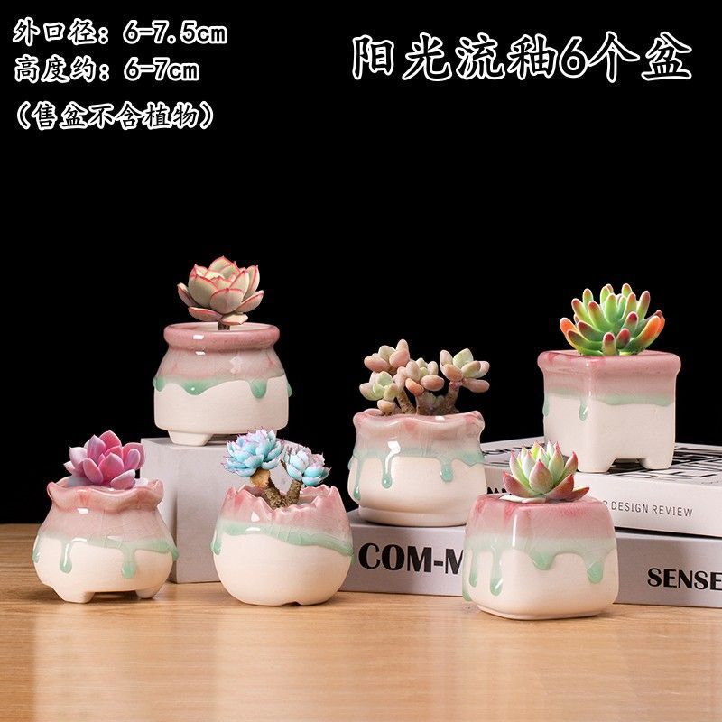 Succulent Flower Pot Ceramic Stoneware Retro Simple Indoor Desktop Household Succulent Plant Creative Thumb Small Flower Pot