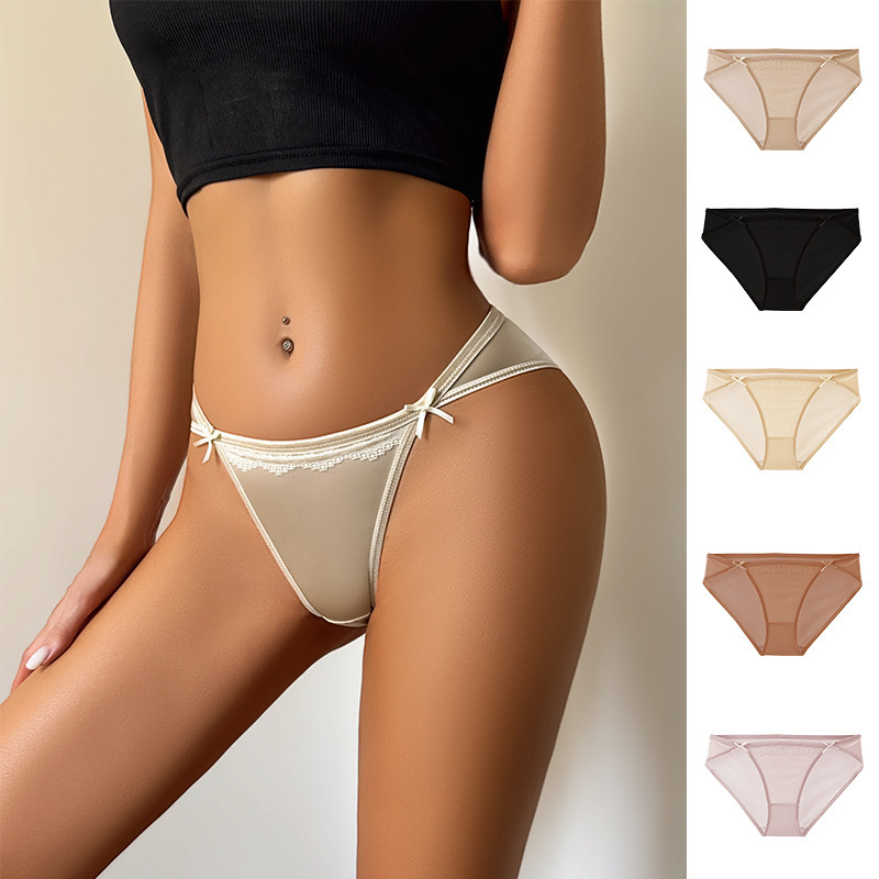 Cross-border foreign trade European and American sexy women's panties, low-waist satin, pure cotton crotch, seamless breathable triangle briefs for girls Cross-border foreign trade European and American sexy women's panties, low-waist satin, pure cotton crotch, seamless breathable triangle briefs for girls