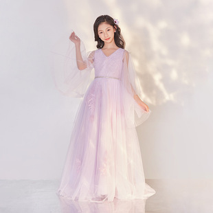 Purple Fairy Elegant Guzheng Performance Dress 2025 New Big Children's Folk Music Host Dream Purple Water Sleeve Performance Dress