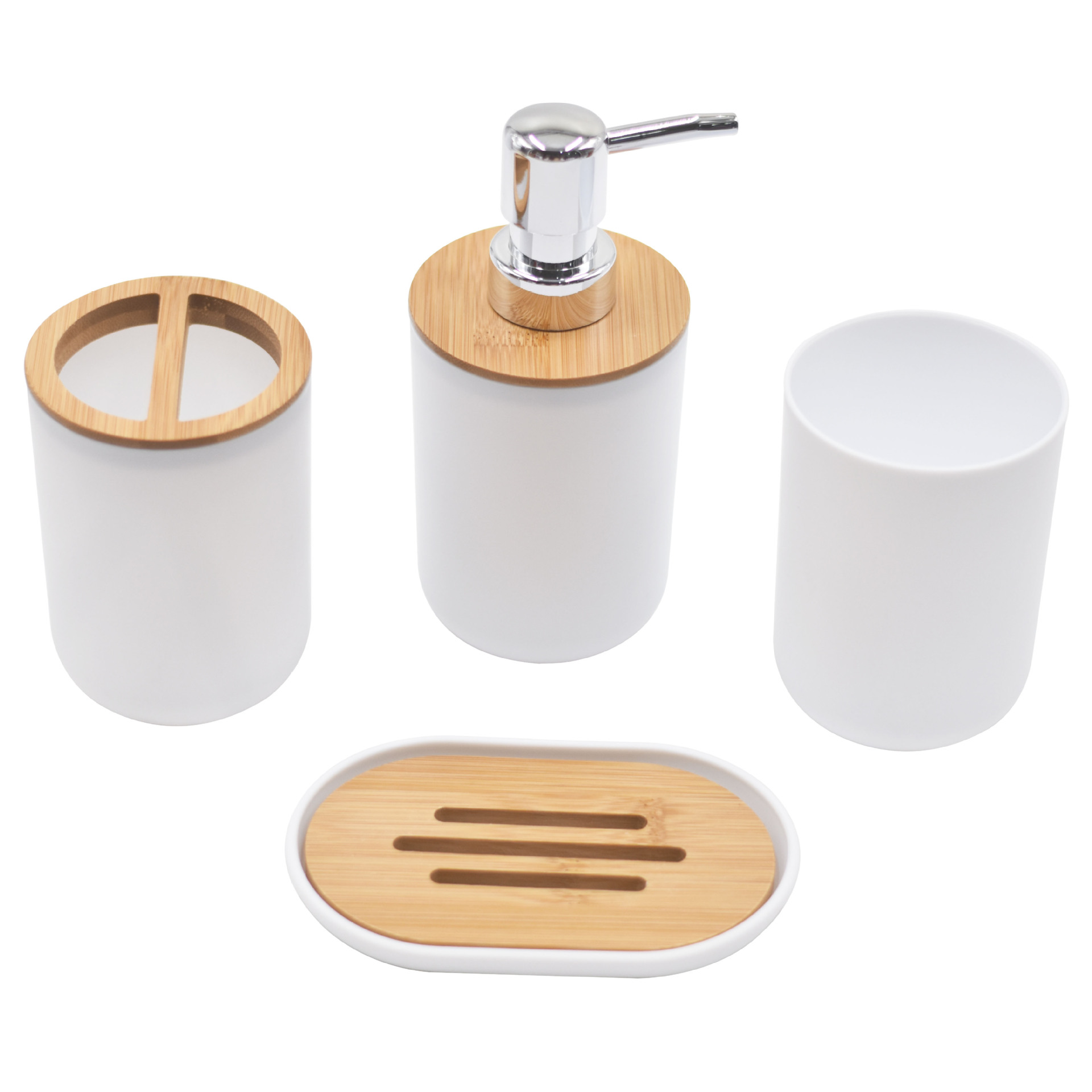Baños de hotel modernos y minimalistas de bambú y madera Kit de artículos de baño Kit de almacenamiento de artículos de baño Kit de baño de cuatro piezas
