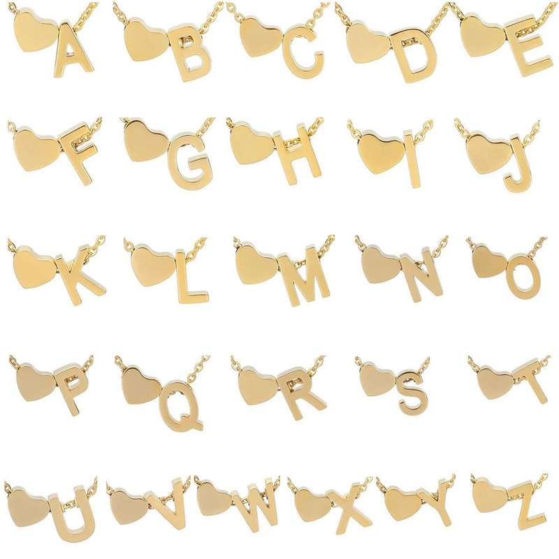 Cross-Border Hot-Selling Niche 26 Styles of Stainless Steel Heart Letter Combination Necklaces, Simple and Fashionable Style Wholesale Jewelry
