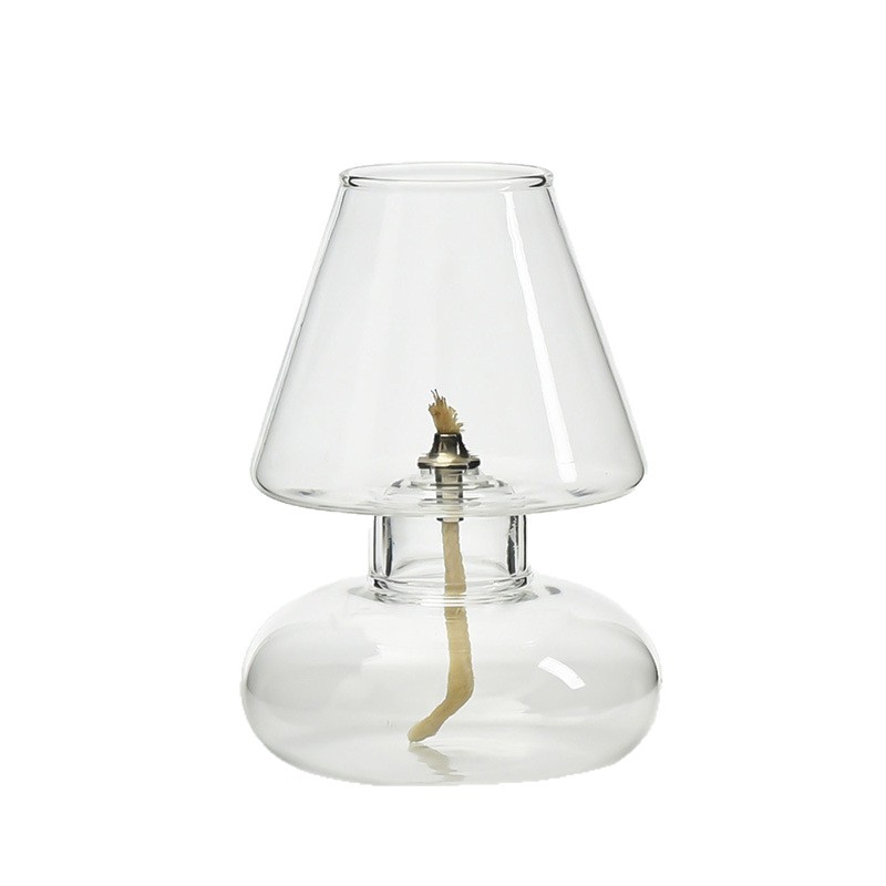 Lámpara de aceite de vidrio artesanal nórdica decoración europea decoración del hogar candelabro decoración mayorista con lámpara lámpara de mantequilla a prueba de viento