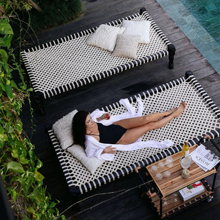 Outdoor Sofa Bed Patio Villa Swimming Pool Lounger Sunbathing Rope Woven Bed & Stay Hotel Outdoor Terrace Woven Recliner