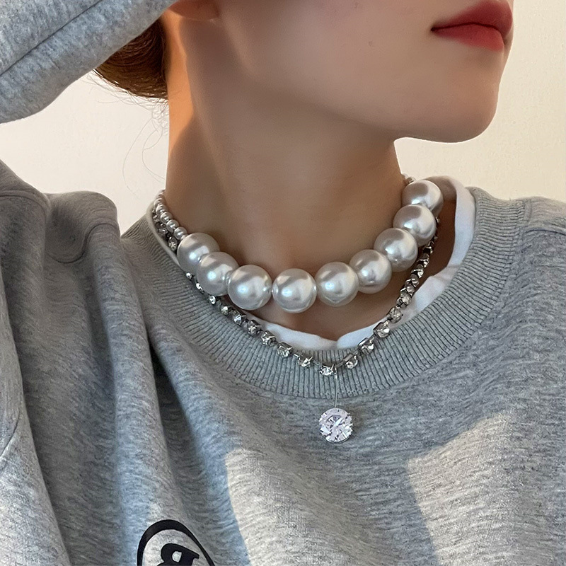 Übertriebene Perlenkette Mit Diamanten Doppellagig Lang_voghion.com