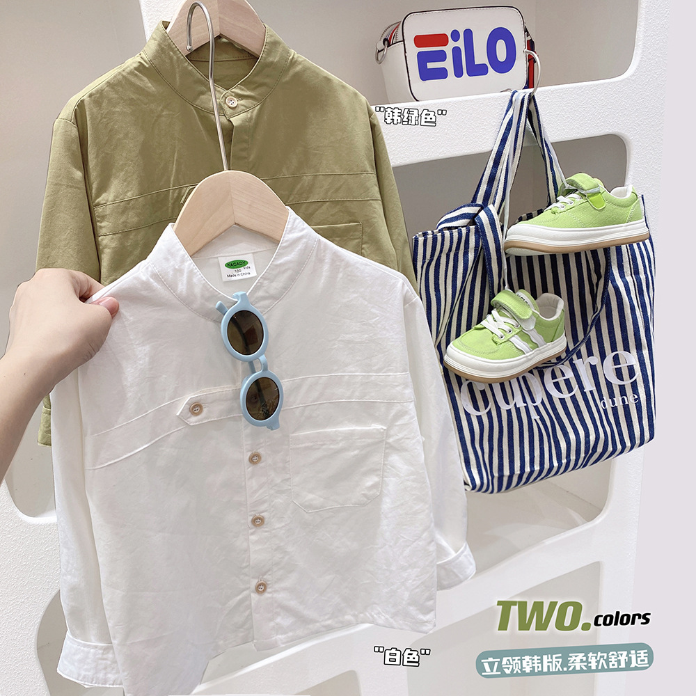 Ropa para niños Camisa de manga larga para niños 2023 otoño nueva camisa de color sólido para niños medianos y grandes camisa de estilo coreano para niños primavera y otoño moda