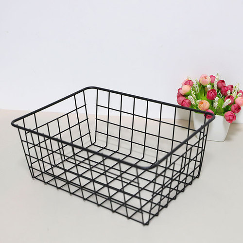 Baked powder matte black Nordic iron storage basket storage box desktop storage rack makeup dressing table basket vegetable basket