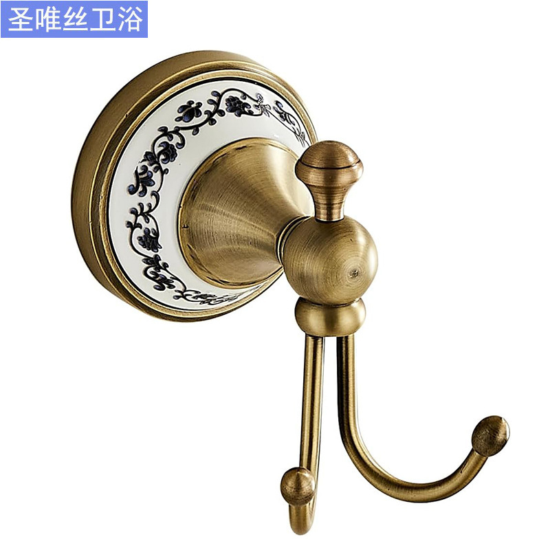 Antique-Style Copper Double Hook for Clothes, Bathroom, and Restroom, Rustic American-Style Hook Antique-Style Copper Double Hook for Clothes, Bathroom, and Restroom, Rustic American-Style Hook