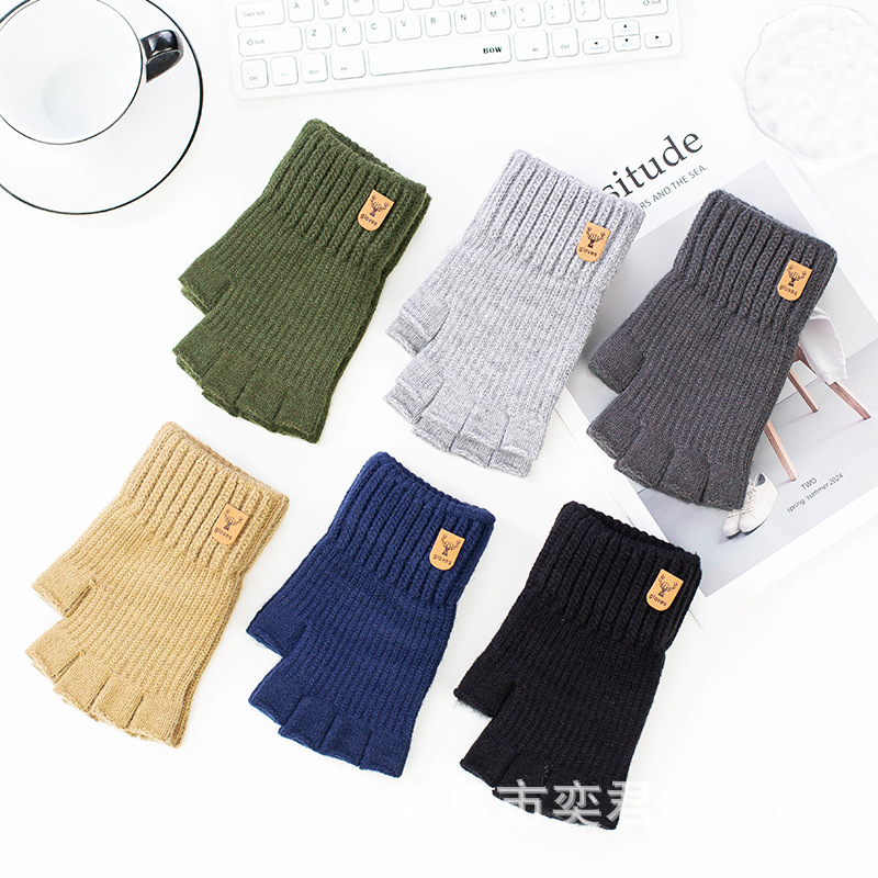 Nuevos guantes de medio Dedo de los hombres a prueba de frío cálido forrados de lana engrosada Otoño e Invierno pantalla táctil escritura guantes de ciclismo al por mayor