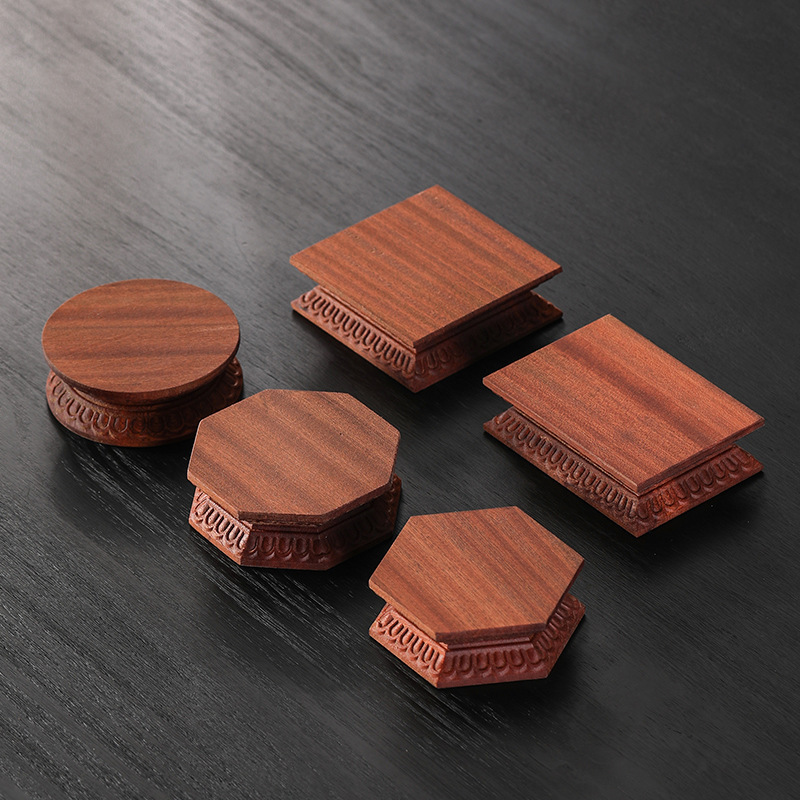 Teapot Buddha Statue Backlight Base Ornaments Solid Wood Wood Display Rack Imported Sapele Rosewood Booth Display Rack