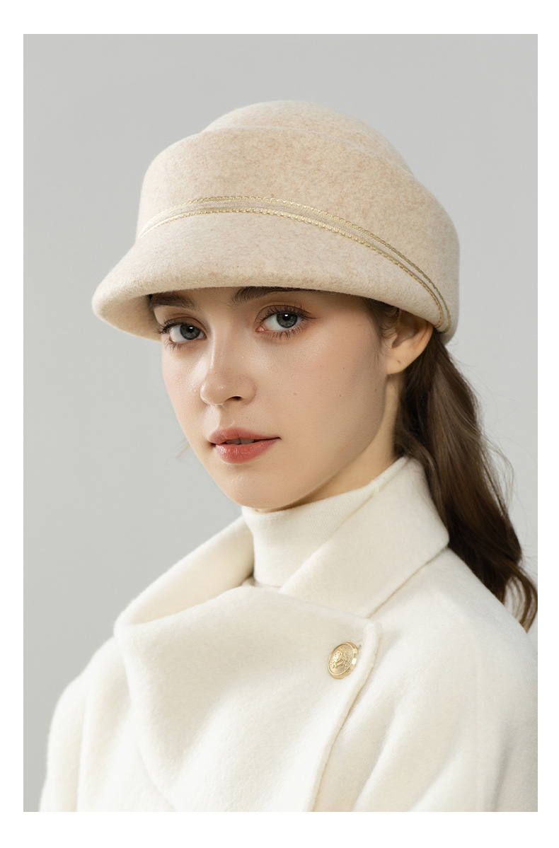 Mũ beret nữ kiểu Hepburn Pháp len đen họa tiết hoa mùa thu đông — cơm trộn chi tiết 6