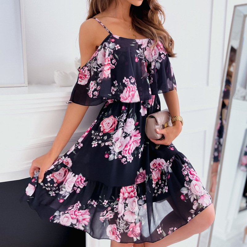 Women's Princess Dress Streetwear Collarless Printing Short Sleeve Flower Knee-length Holiday display picture 2