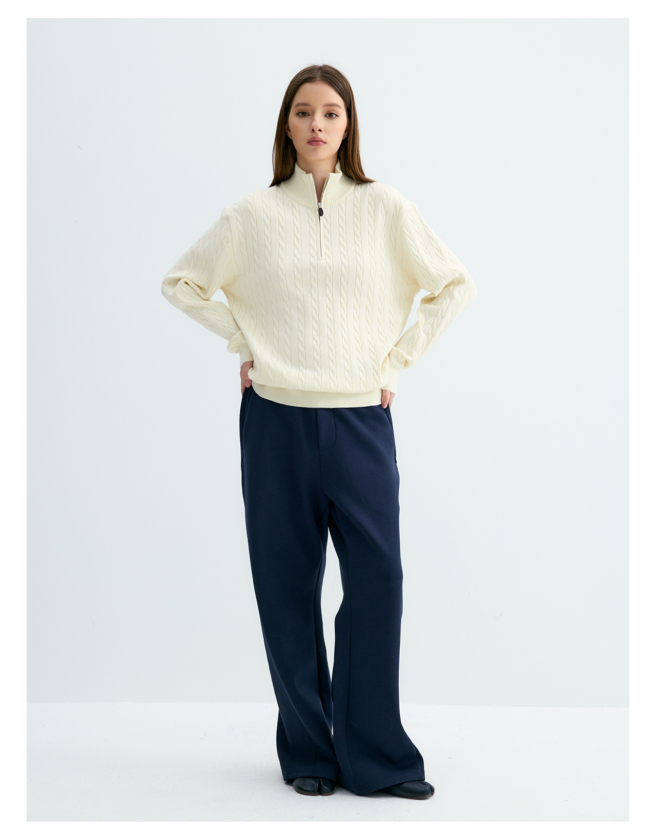 UNF 250g Half-Zip Cable-Knit Mock-Neck Sweater