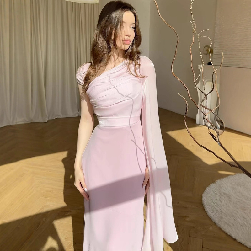 Amazon Europe and America 2025 Spring New Luxury Soft and Elegant Single Long-Sleeved Long Skirt Slim Silky Dress for Women