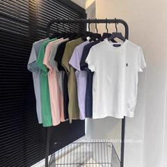 高品質 RL25 夏の新ファッションラウンドネックポニー刺繍多用途痩身半袖 Tシャツ女性のトップス