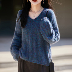 花纱圆领拉绒拉毛羊毛毛衣女羊绒混纺针织衫无缝羊绒羊毛打底衫女