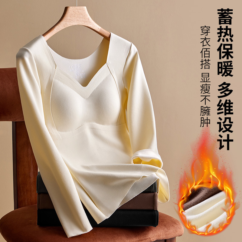 Simple solid color plus velvet thickened warm top with coaster paclitaxel cover silk patch warm long sleeves