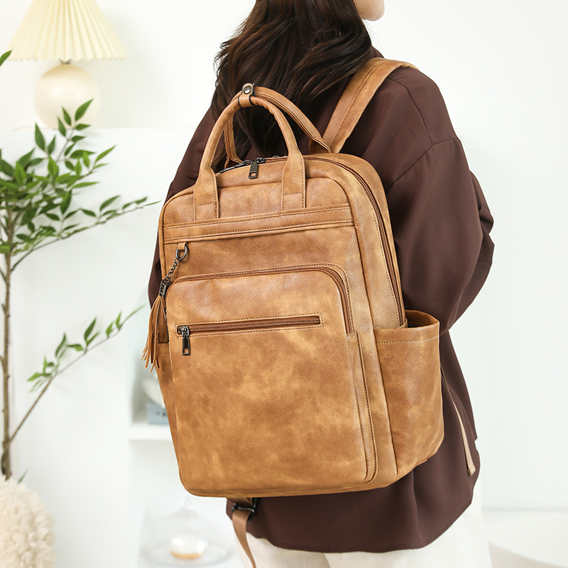 跨境新款女士双肩包pu 大容量商务包电脑背包 复古背包女bags批发|undefined